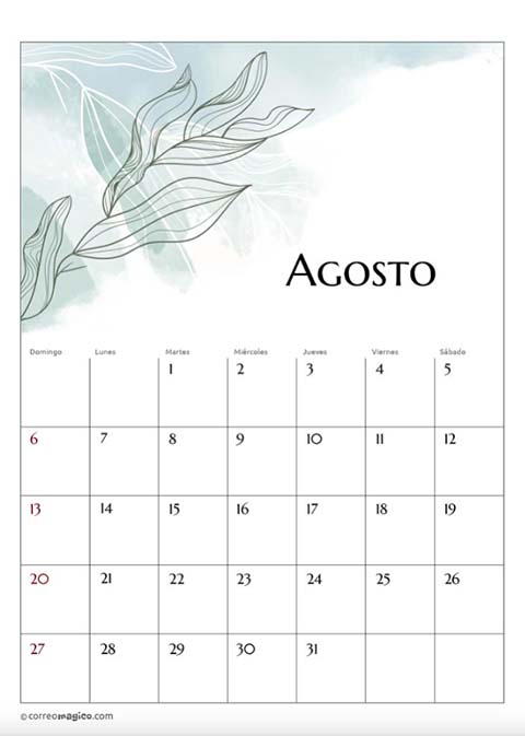 Personaliza Este Calendario Para Imprimir Y Regalar Agosto